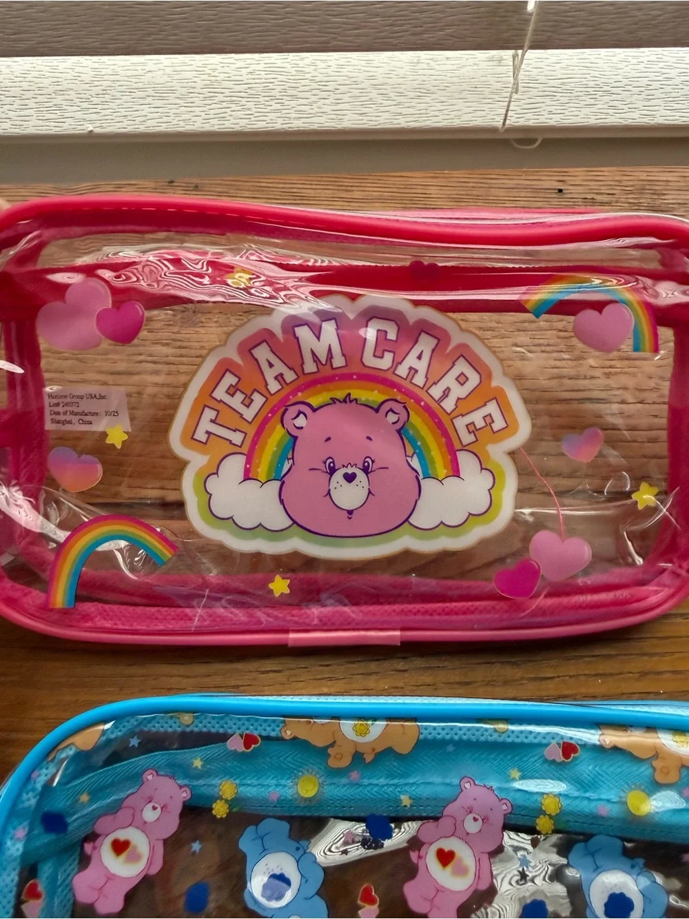Care Bears Clear Pink and Blue Kids Cosmetic/ School Bags Set Set of 4
